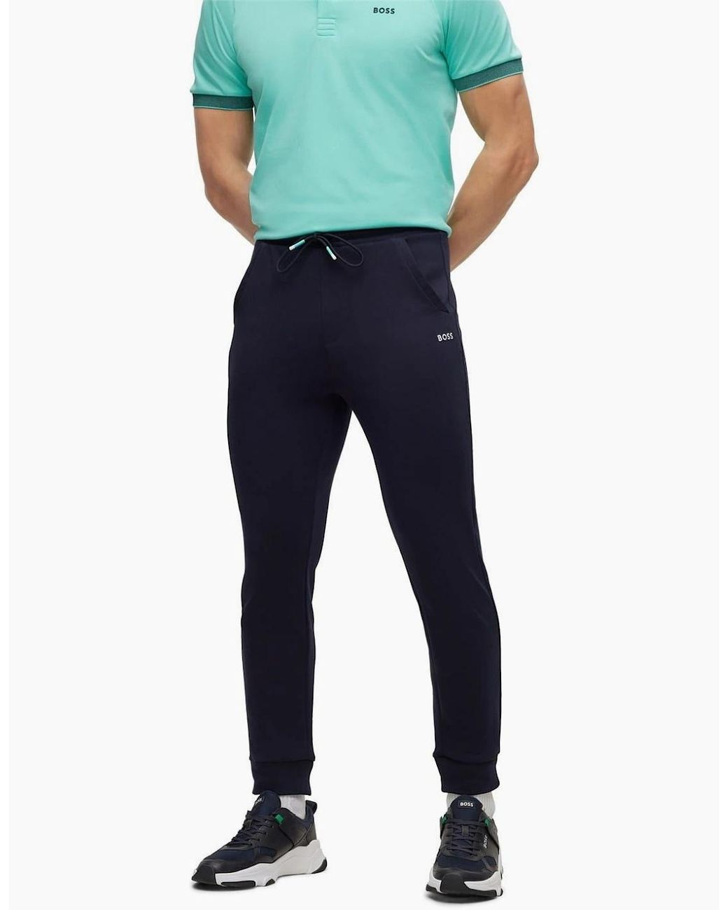 Boss Blue Hadiko Solid Patterned Slim Joggers for men