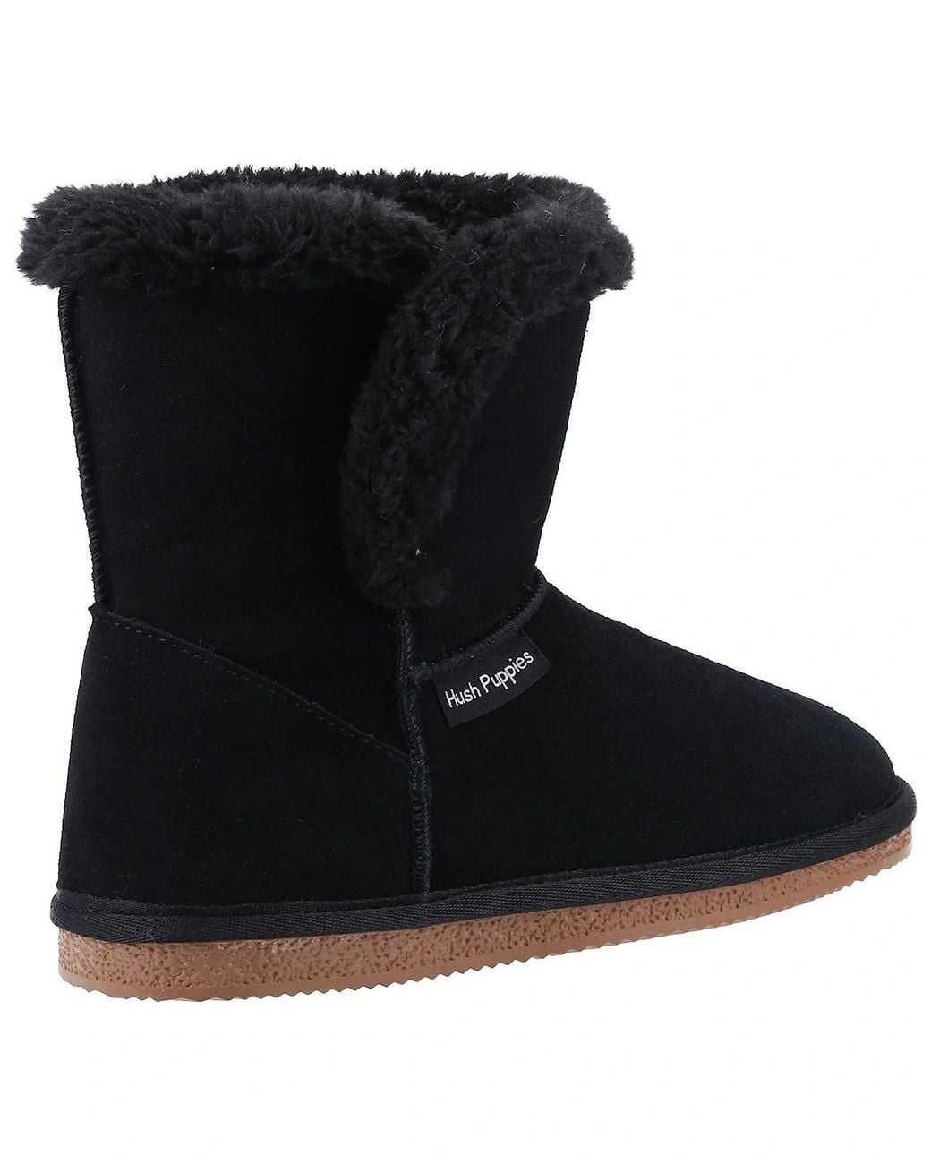 Hush Puppies Black Ashleigh Suede And Faux Fur Slippers