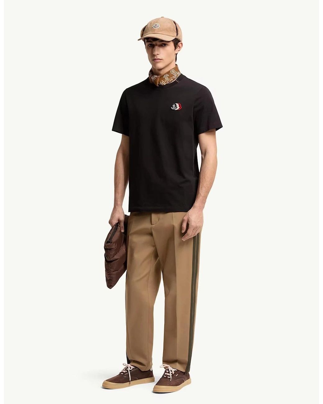 Moncler Black Triple Logo Cotton T-Shirt for men