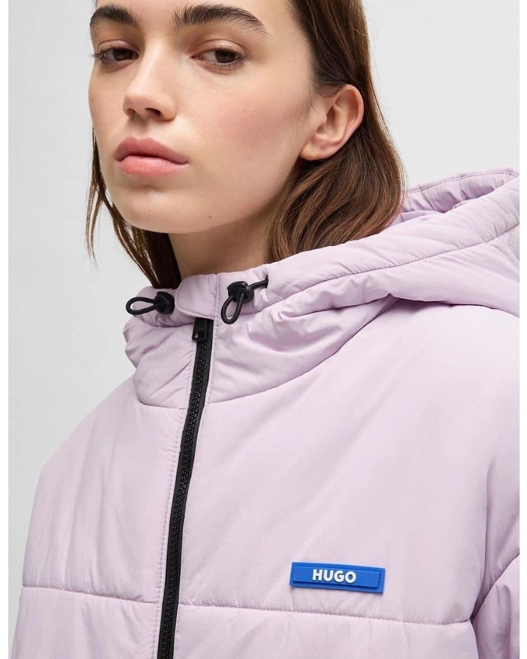 Boss Pink Freya Hooded Neck Solid Patterned Puffer Jacket