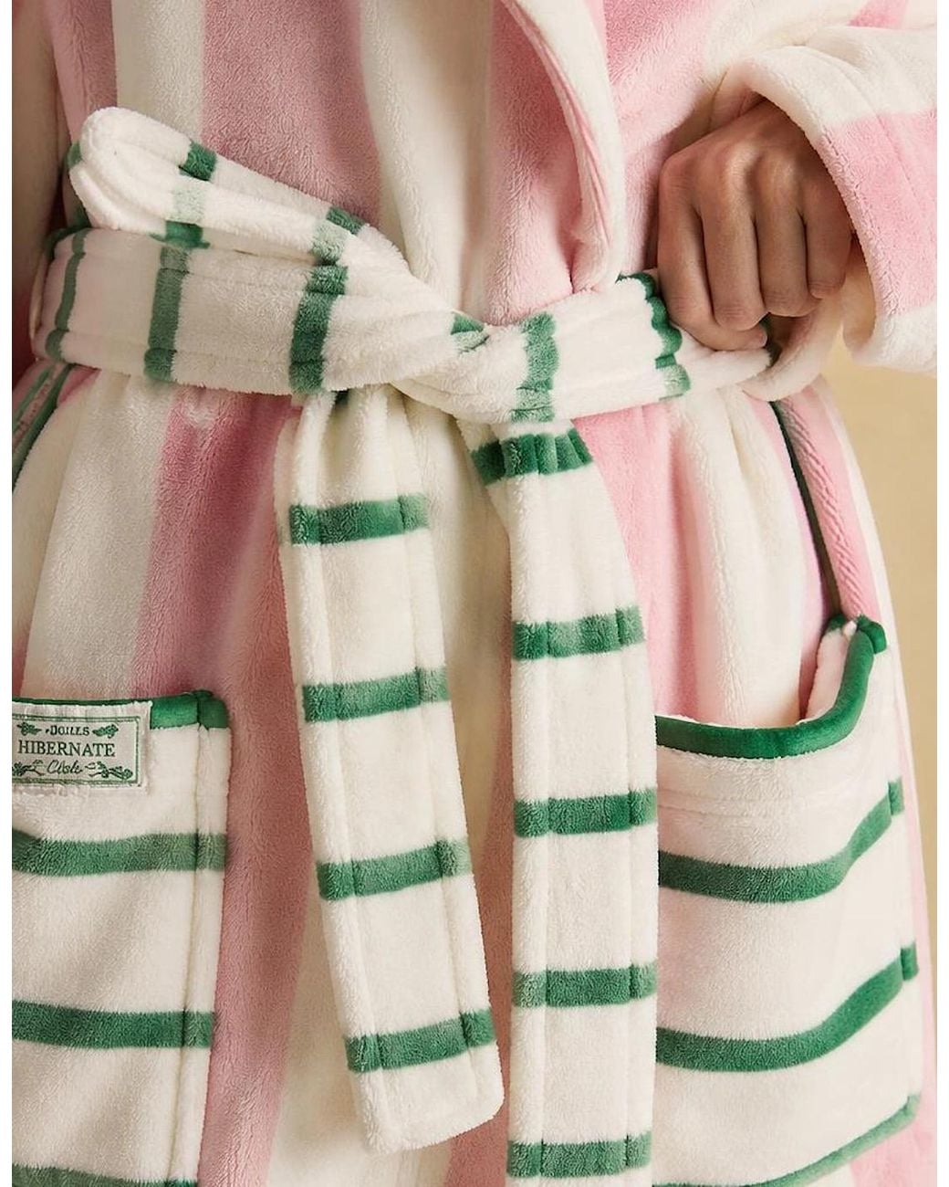 Joules Pink G49621 Luna Ladies Robe/Cream Stripe Bathrobe/Cream Stripe