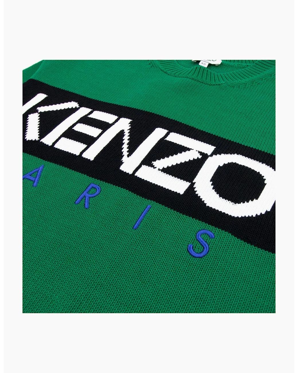 KENZO Green Logo Crew Knit Sweatshirt for men