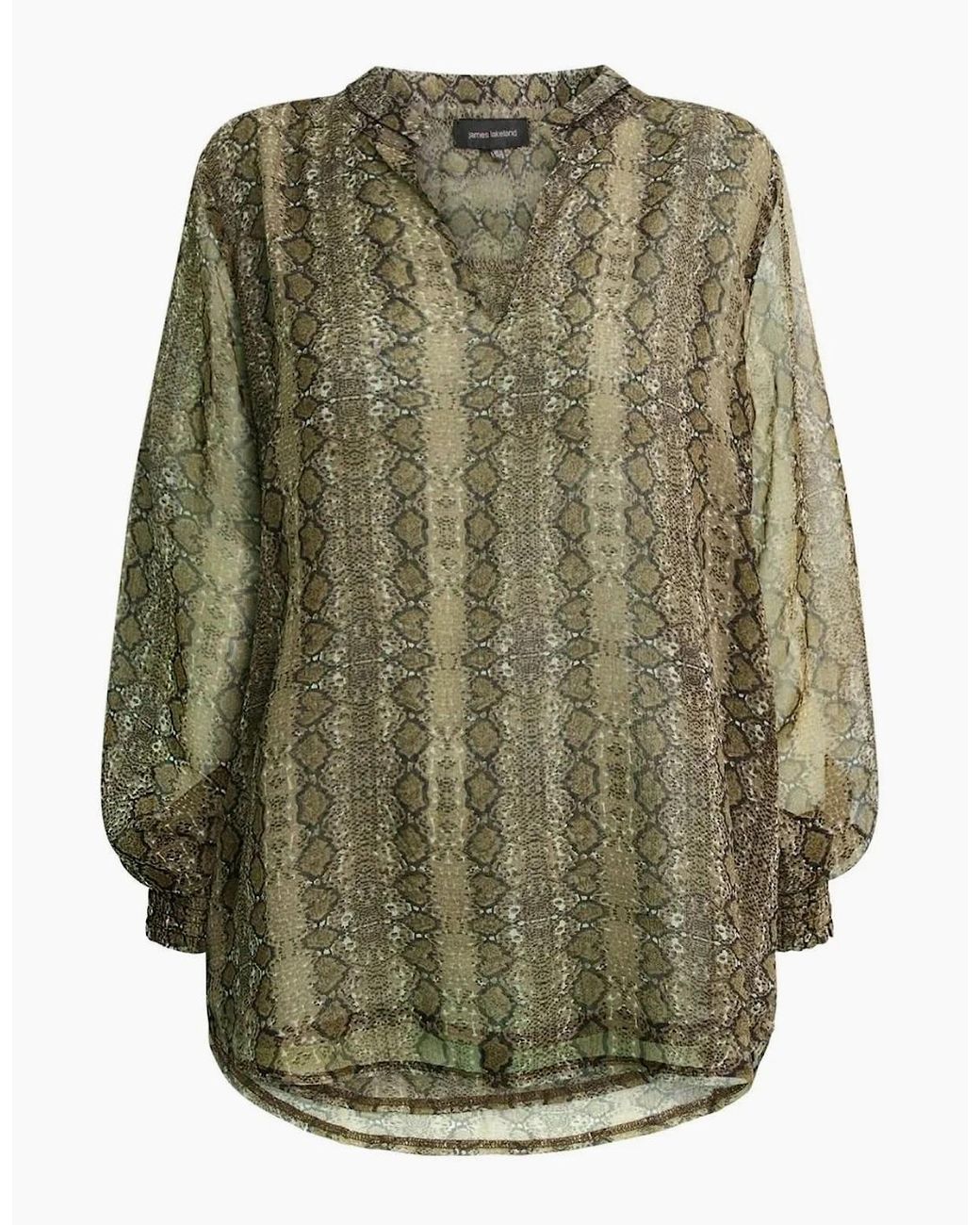 James Lakeland Natural Multi-Tone Snake Print Sheer-Sleeve Blouse