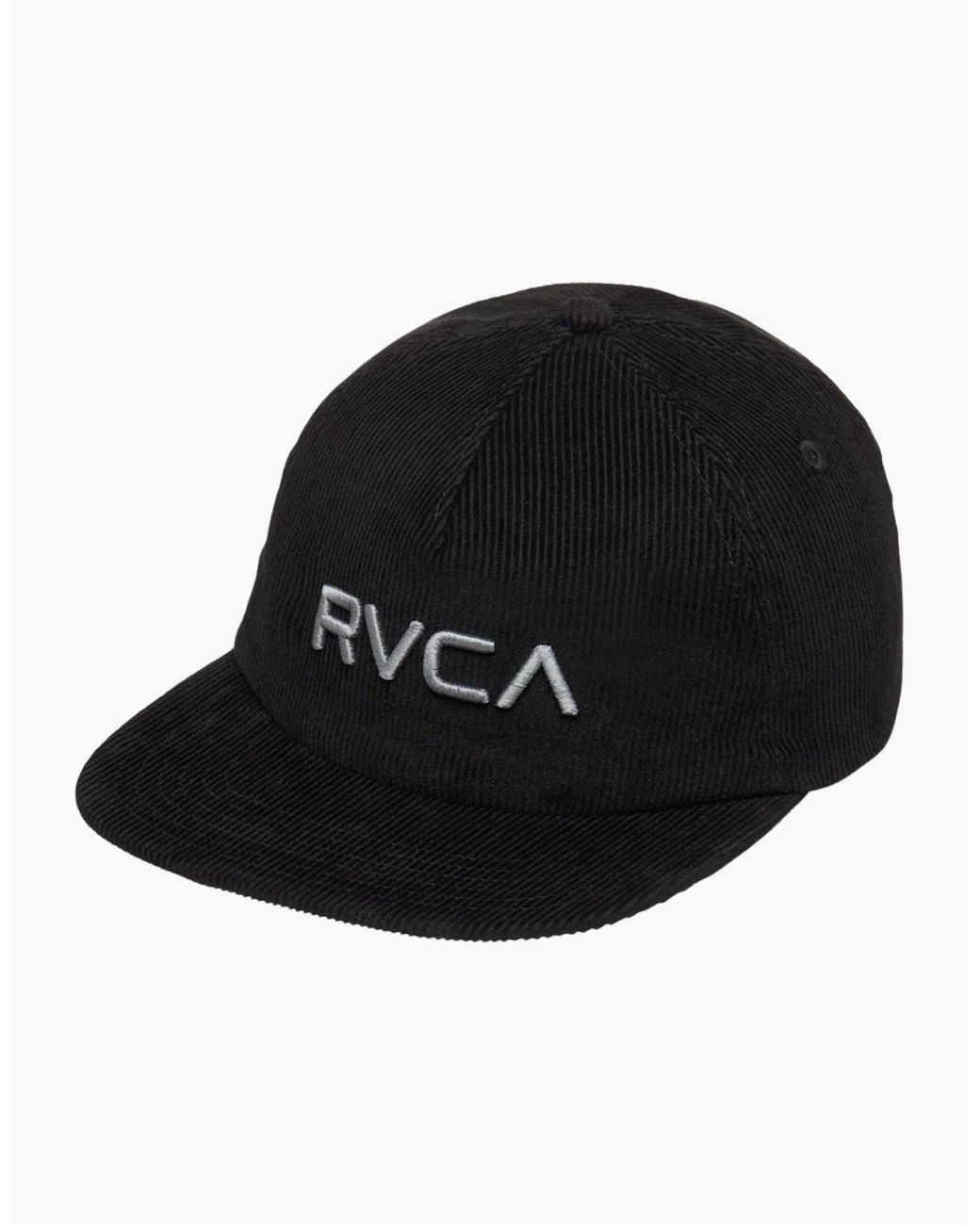 RVCA Black Big Logo Cord Snapback Baseball Cap for men