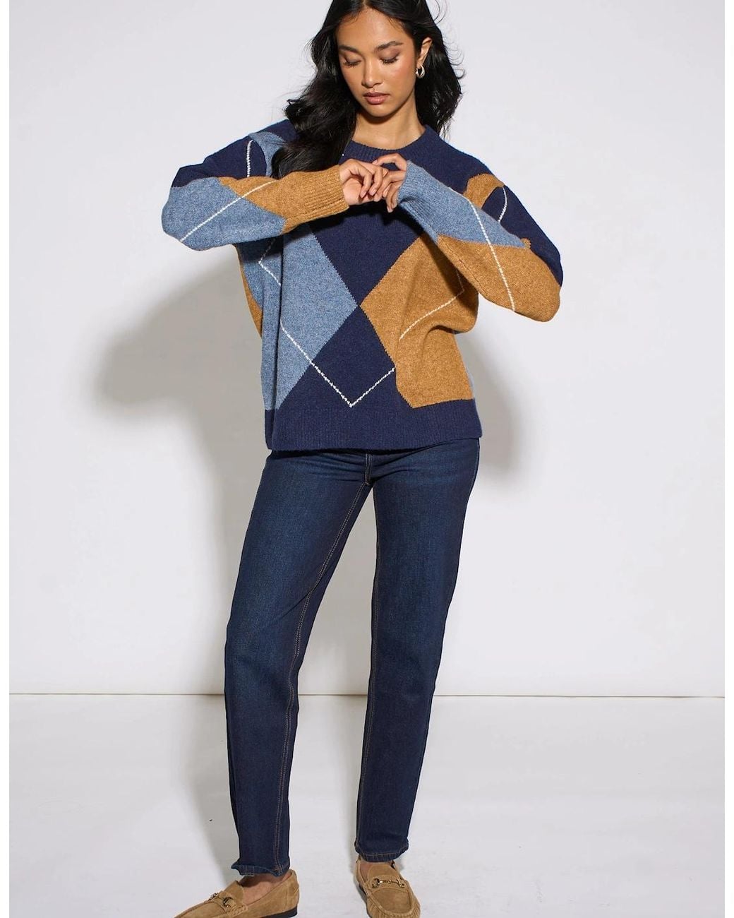 Gini London Blue Argyle Long Sleeves Jumper