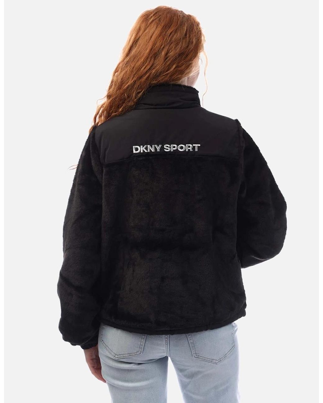 DKNY Black Full Zip Teddy Fur Transitional Jacket