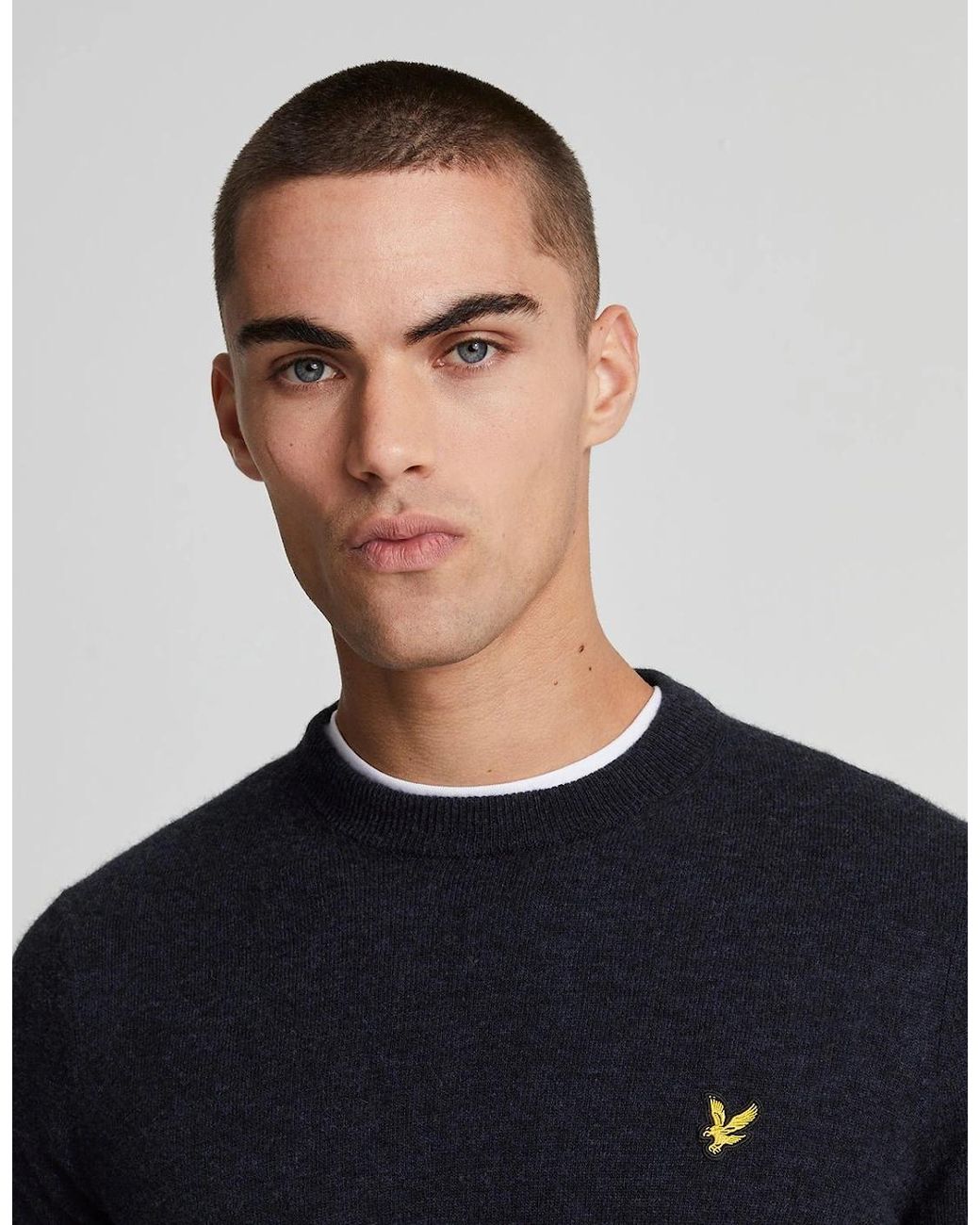 Lyle & Scott Blue Lambswool Blend Crew Neck Jumper for men