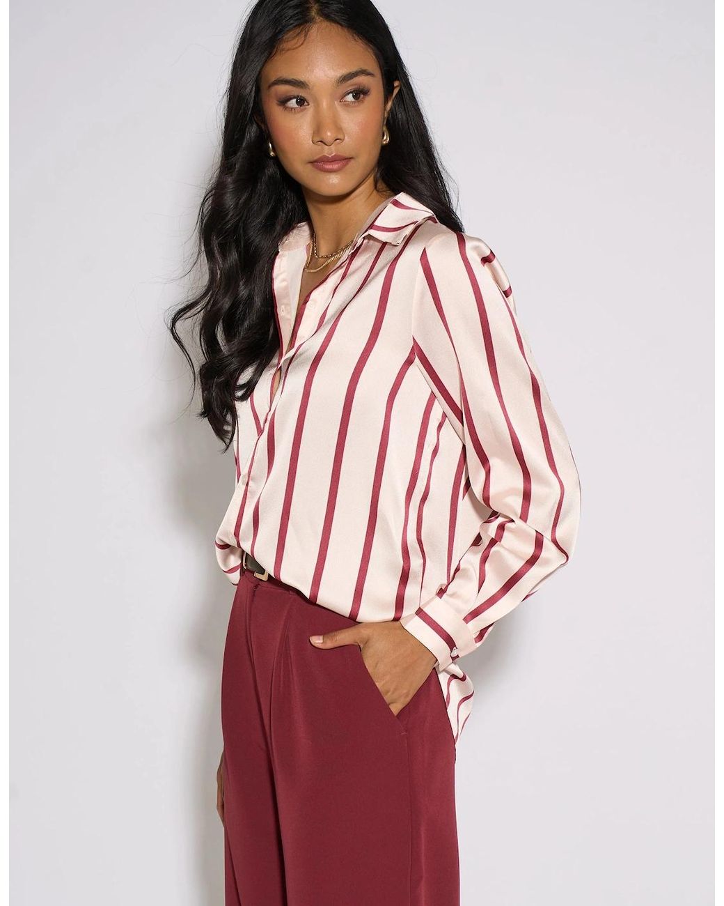 Gini London Red Burgundy Stripe Loose Fit Shirt