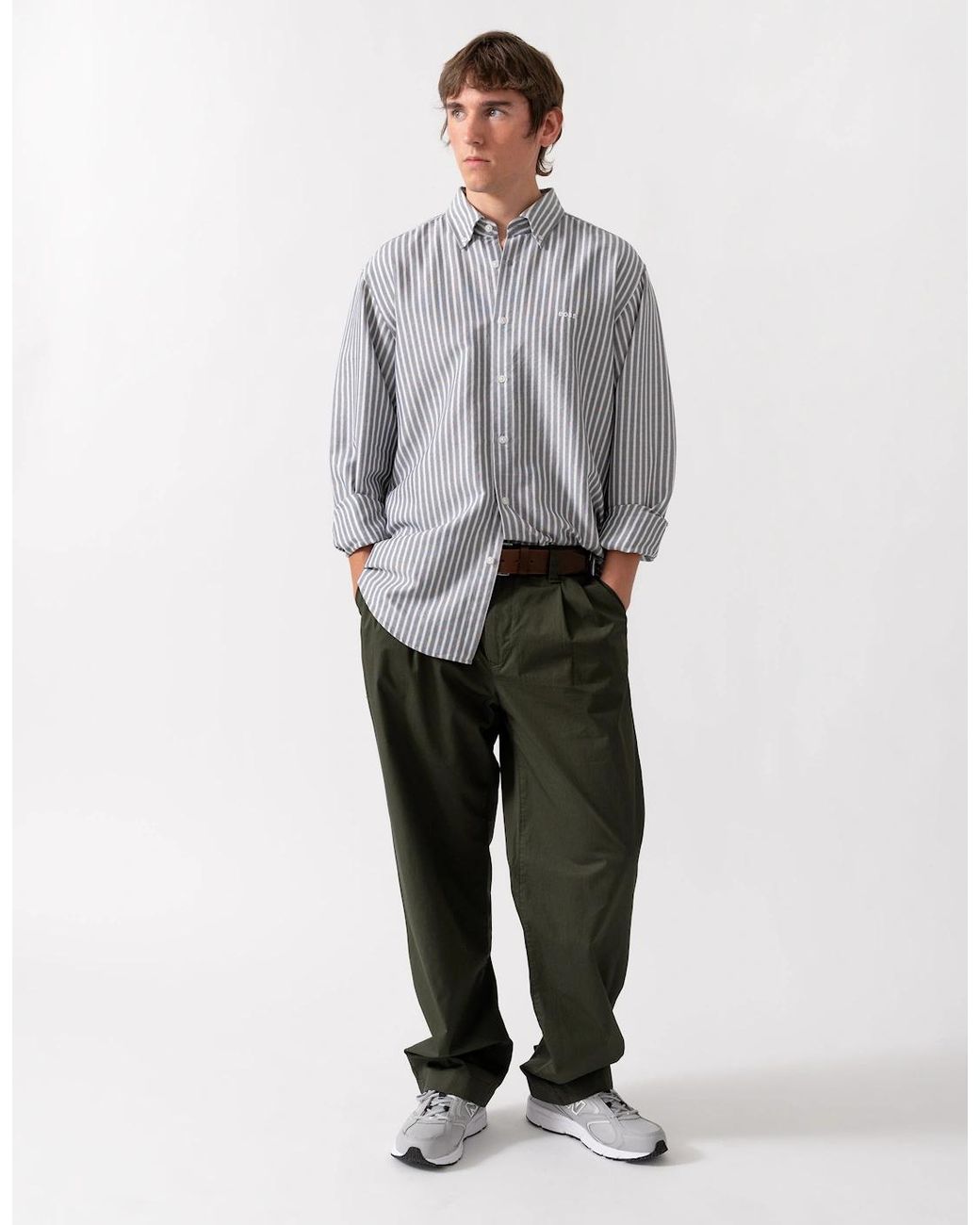 Boss Gray Boss Ricoplus Long Sleeve Oxford Shirt for men