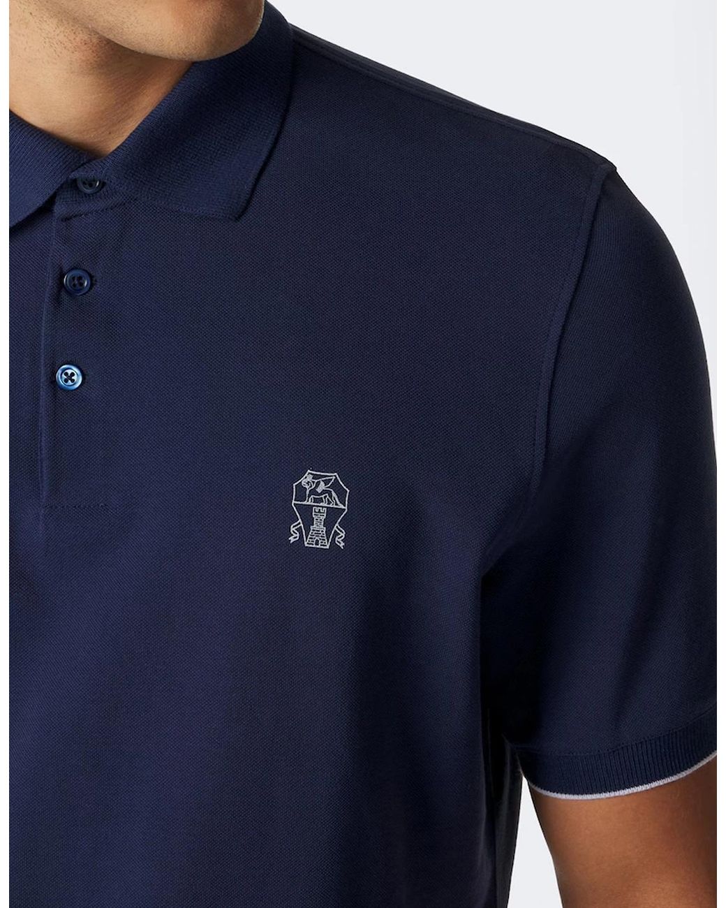 Brunello Cucinelli Blue Branded Cotton Polo Shirt for men