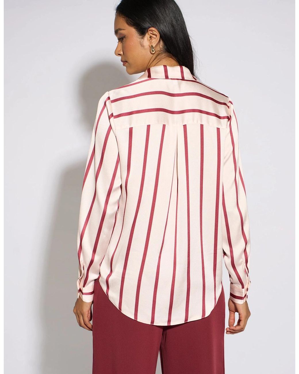Gini London Red Burgundy Stripe Loose Fit Shirt