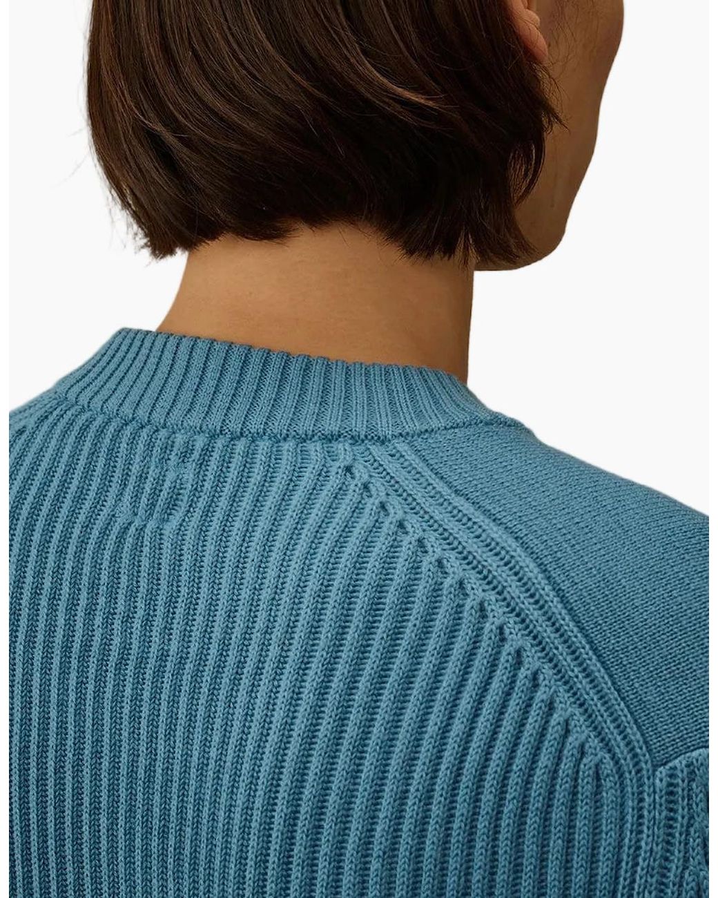 C P Company Blue Re-Wool Full Rib Crewneck Lens Knit for men