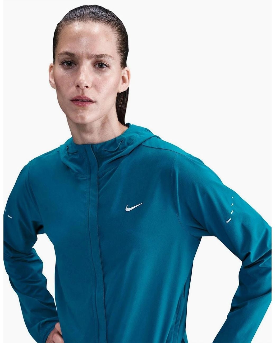 Nike Blue Solid Patterned Front Pocket Storm Flap Rain Coat