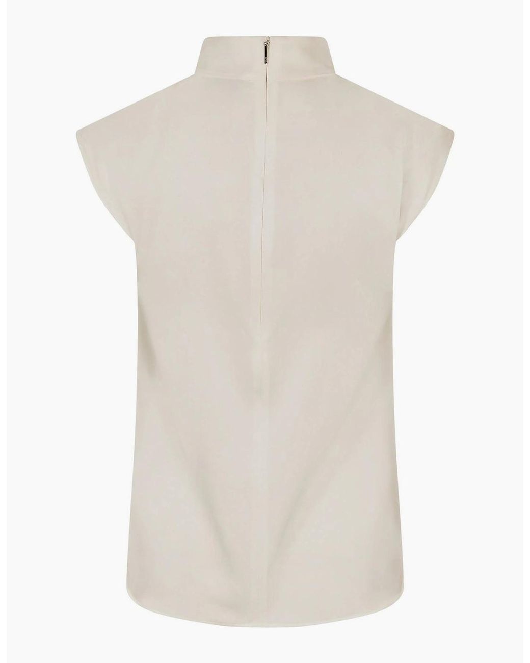 Boss White Mock Neck High Collar Sleeveless Shell Blouse