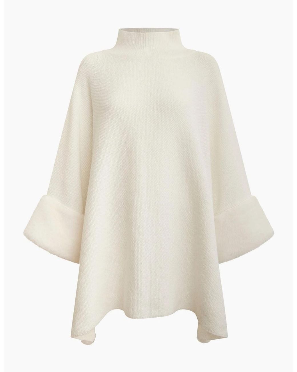 James Lakeland Natural Pom Pom Faux Fur Knit Poncho