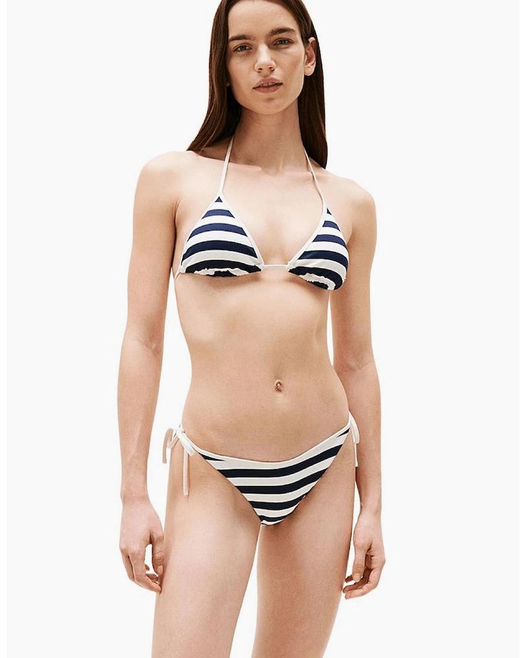 Tommy Hilfiger Blue Nautical Stripe Ribbed Triangle Bikini Top, /Ivory