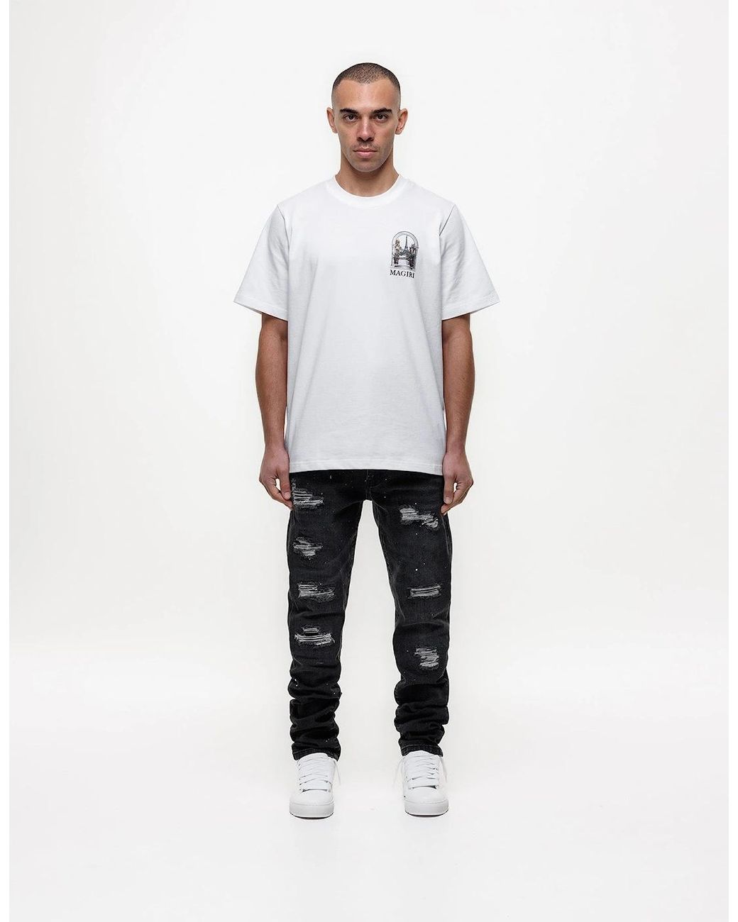 Magrit Black Noir Ripped Slim Jeans for men