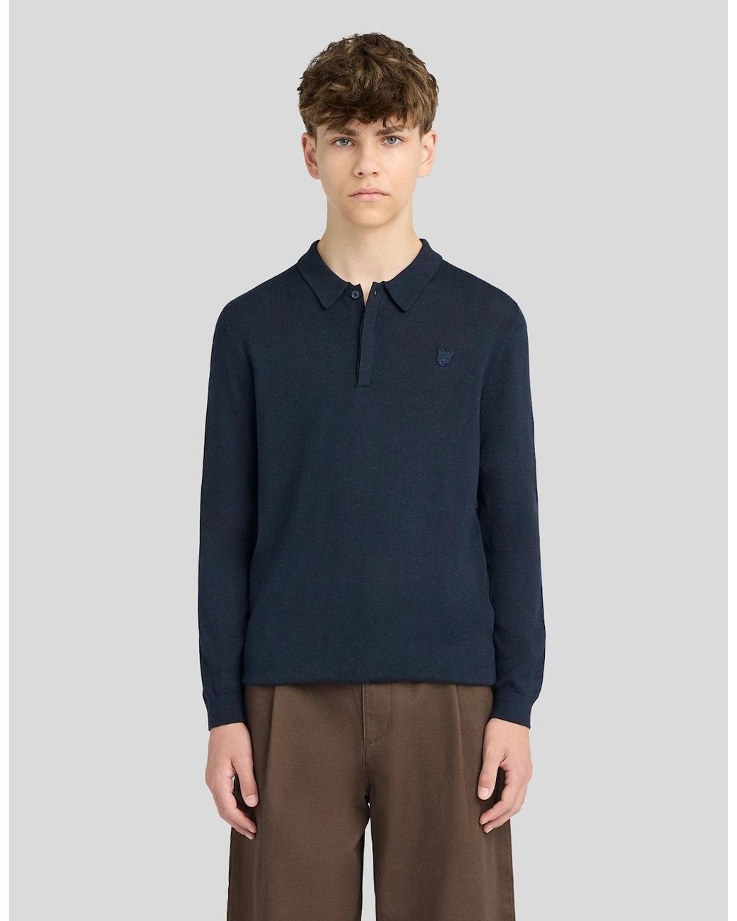 Lyle & Scott Blue Long Sleeve Cotton Polo Shirt for men