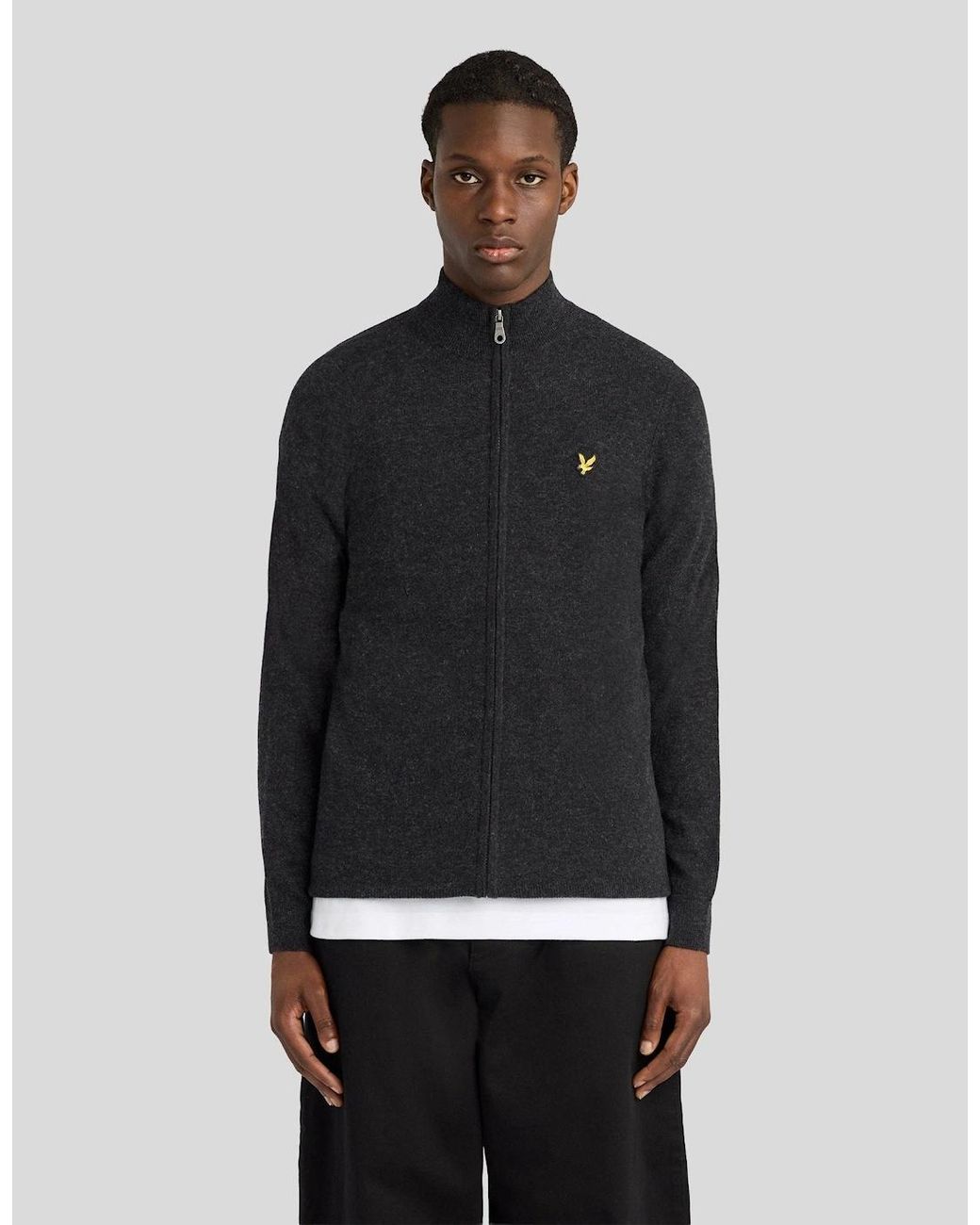 Lyle & Scott Black Lambswool Blend Zip Cardigan for men