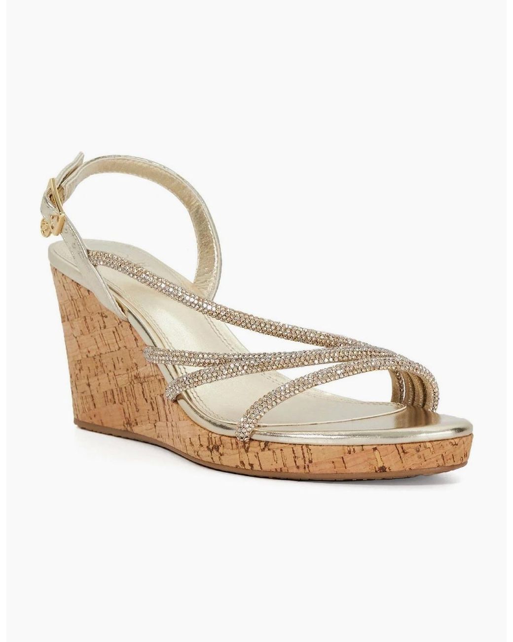 Dune Metallic Kemory Open Toe High Heel Wedge Sandals