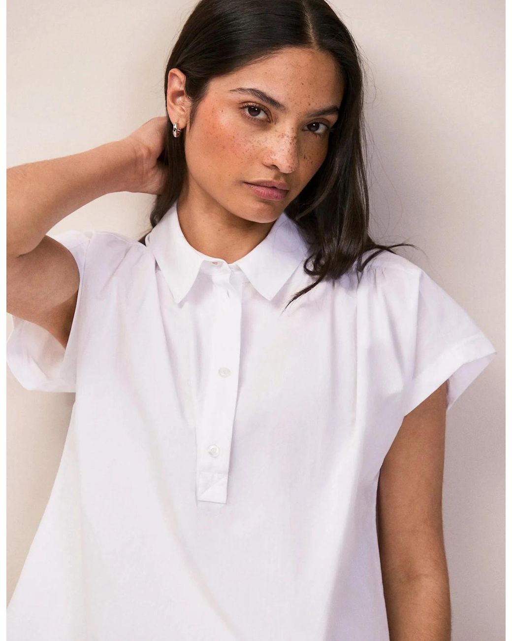 Ro&zo White Cotton Poplin Gathered Shoulder Shirt