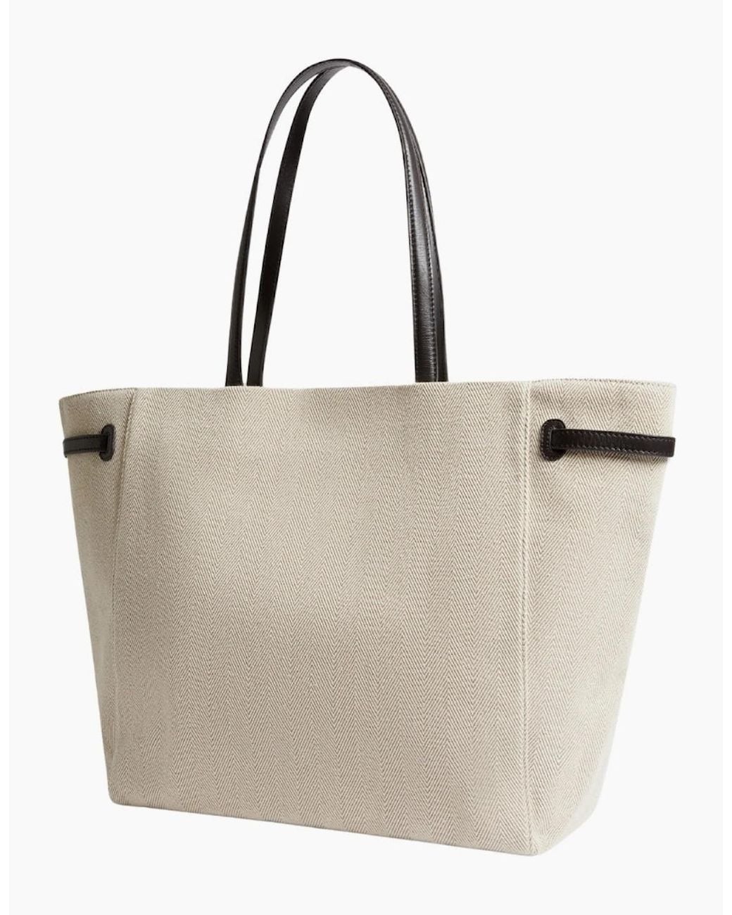 Ted Baker White Tafanie Belted Herringbone Canvas Large Ivory Tote Bag