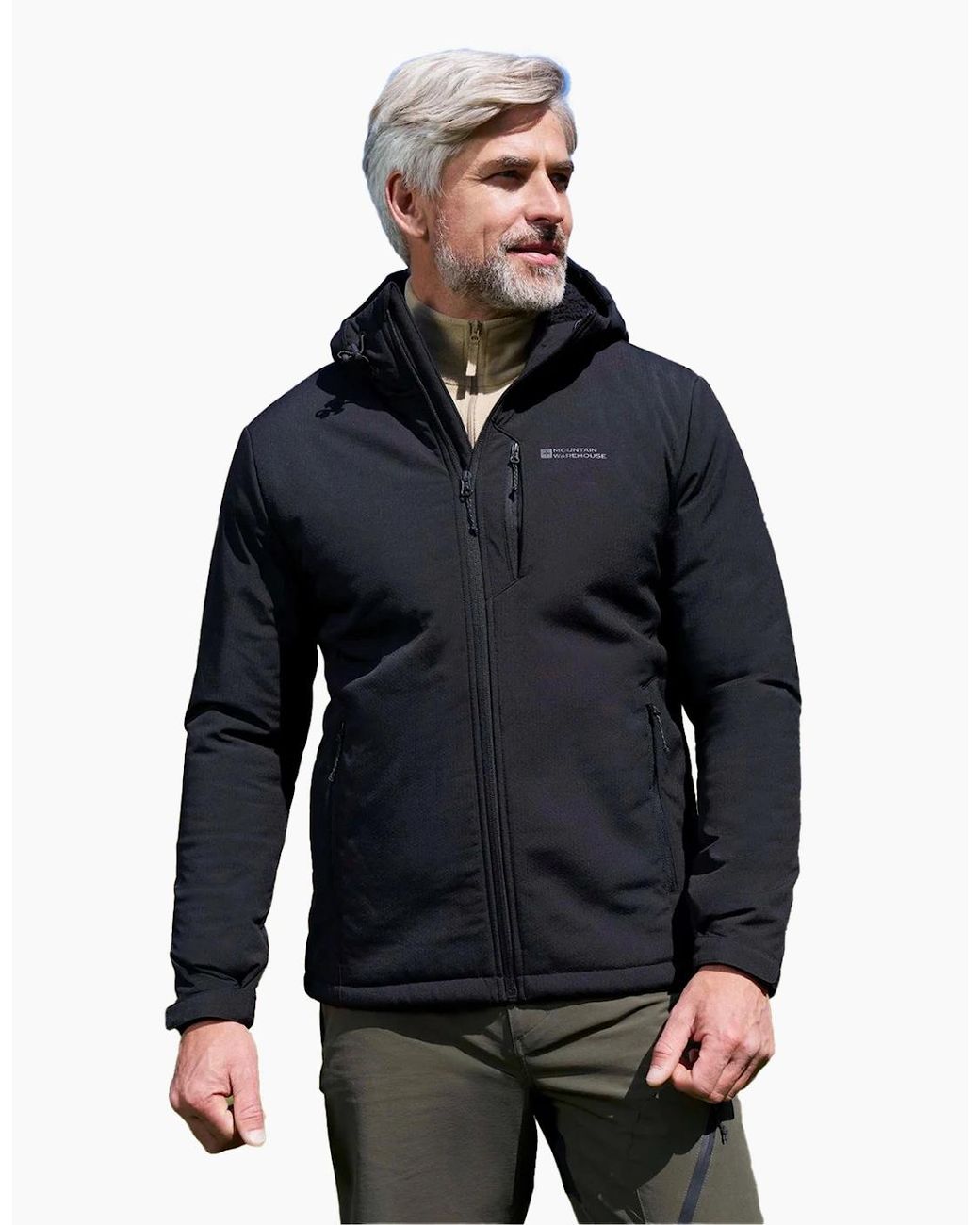Mountain Warehouse Black Charleston Faux Fur Lined Soft Shell Jacket for men