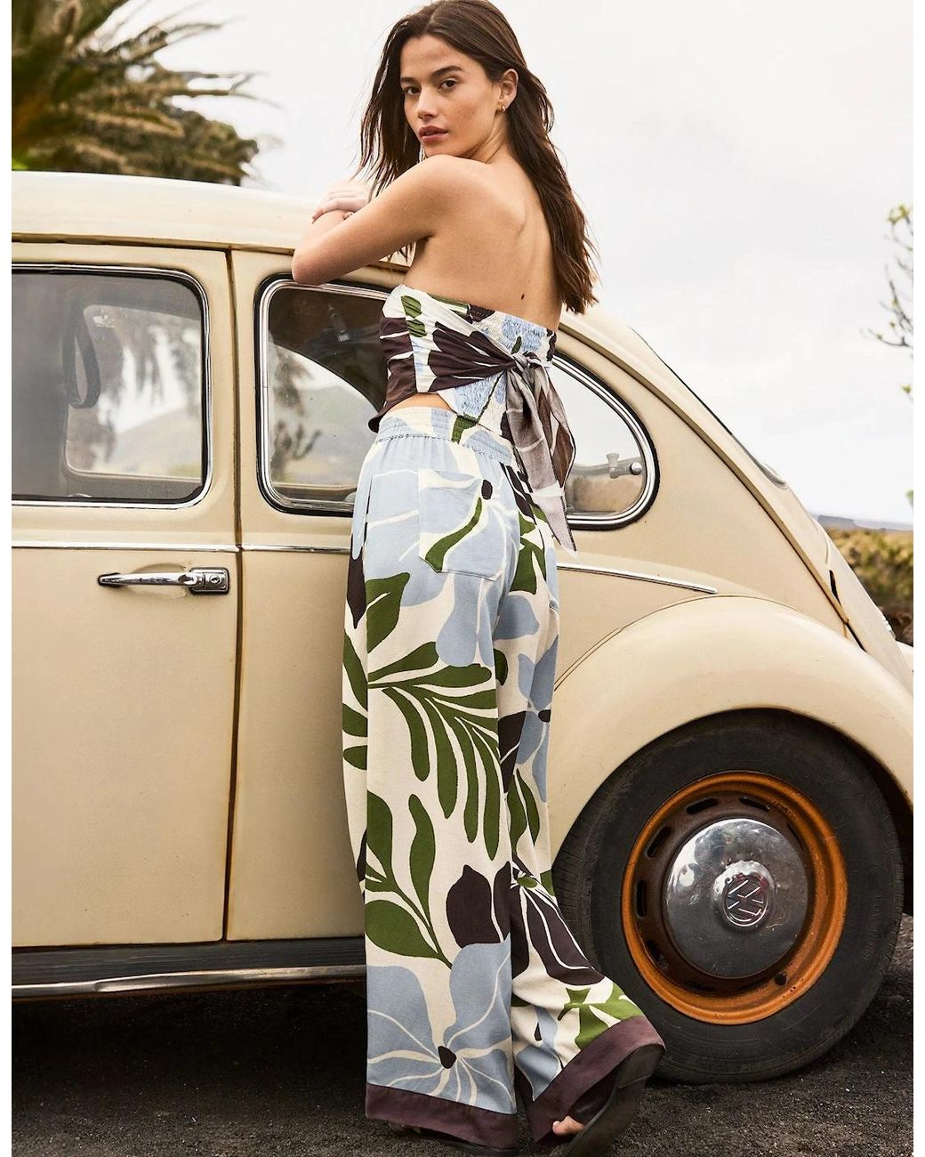 Ro&zo White Capri Floral Print Trousers