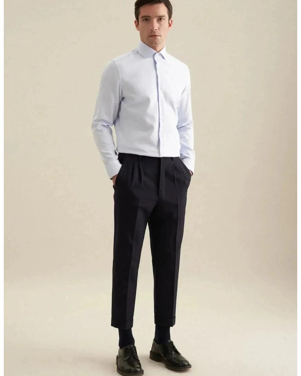 Seidensticker White Shaped Fit No Iron Spread Kent Structured Business Shirt Light for men
