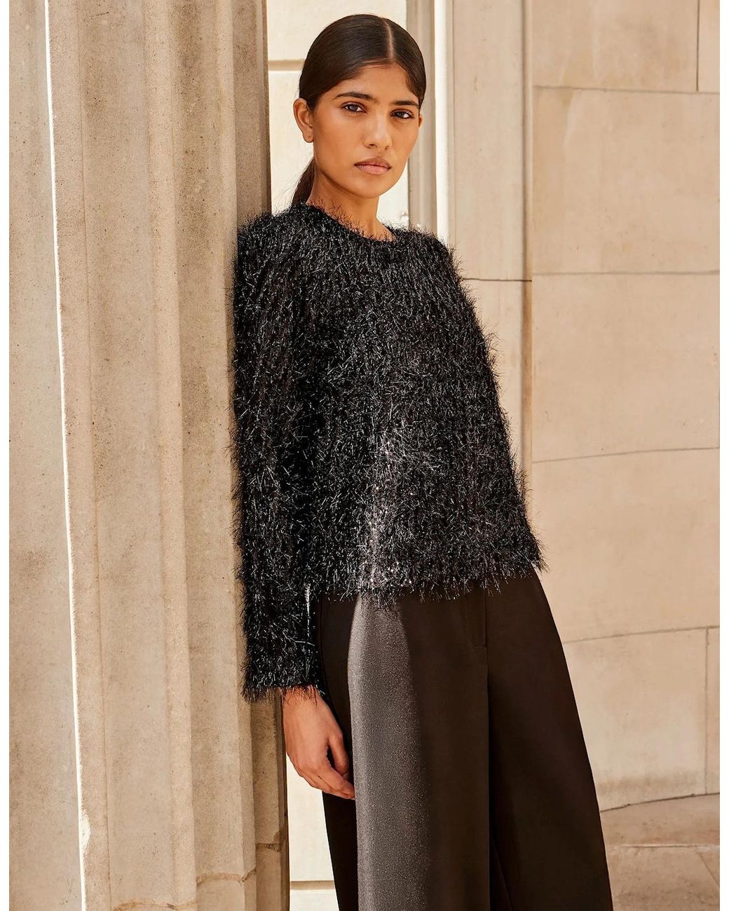 Ro&zo Black Tinsel Long-Sleeved Top