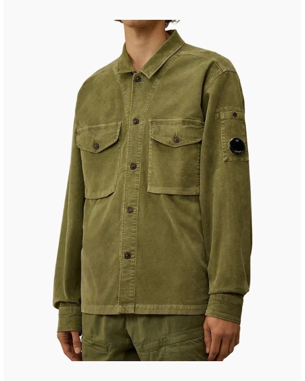 C P Company Green Stretch Corduroy Lens Overshirt for men