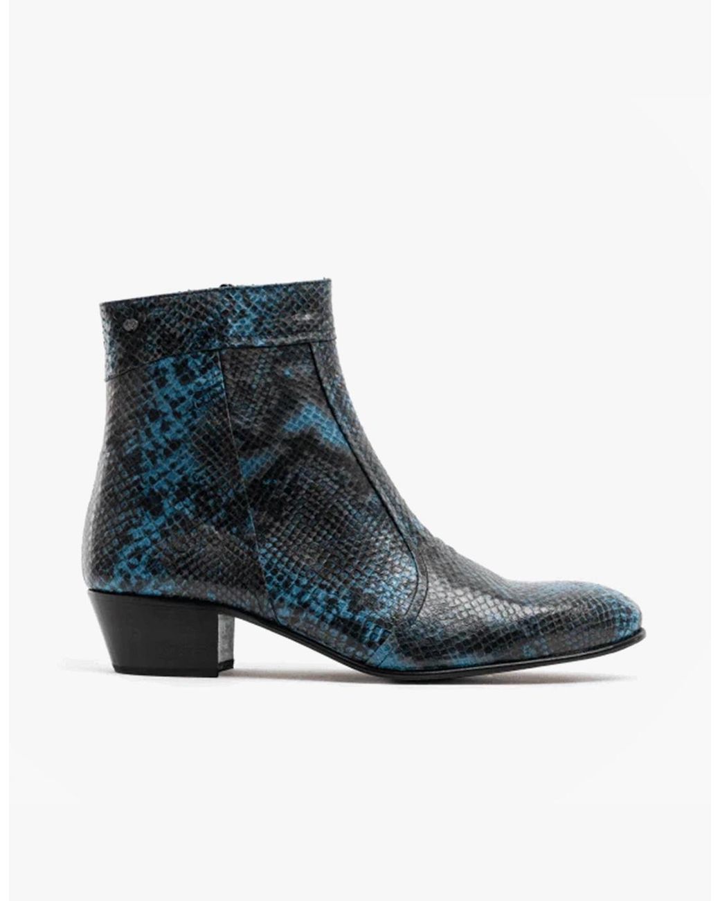 Club Cubano Blue Emmanuel Snakeprint Leather Cuban Heel Boots Azul for men