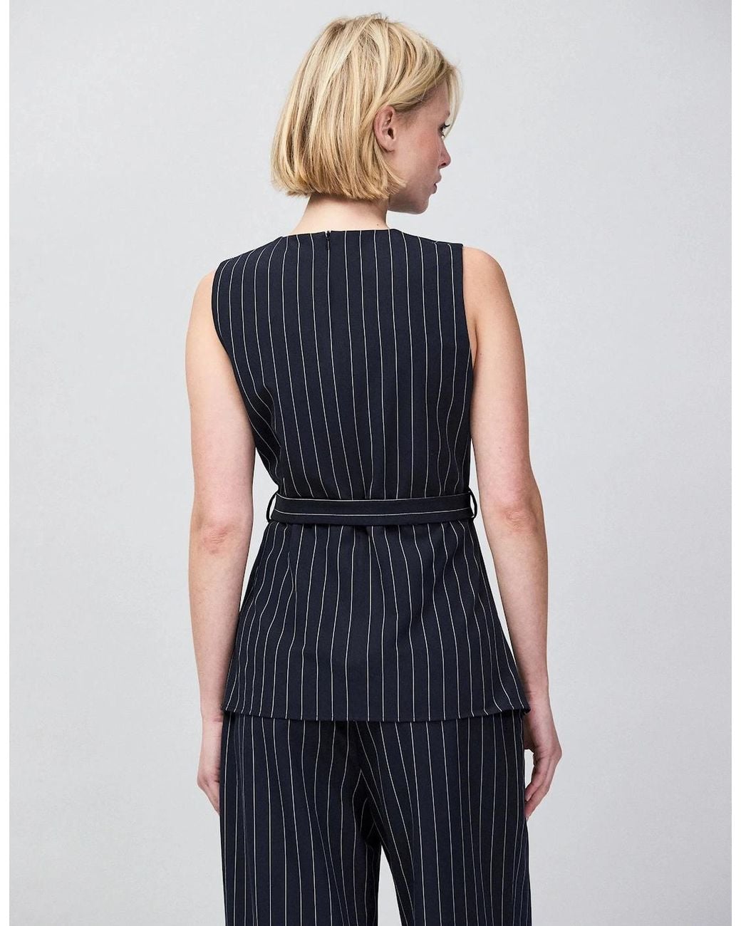 Ro&zo Blue Petite Pinstripe Tailored Long Line Top