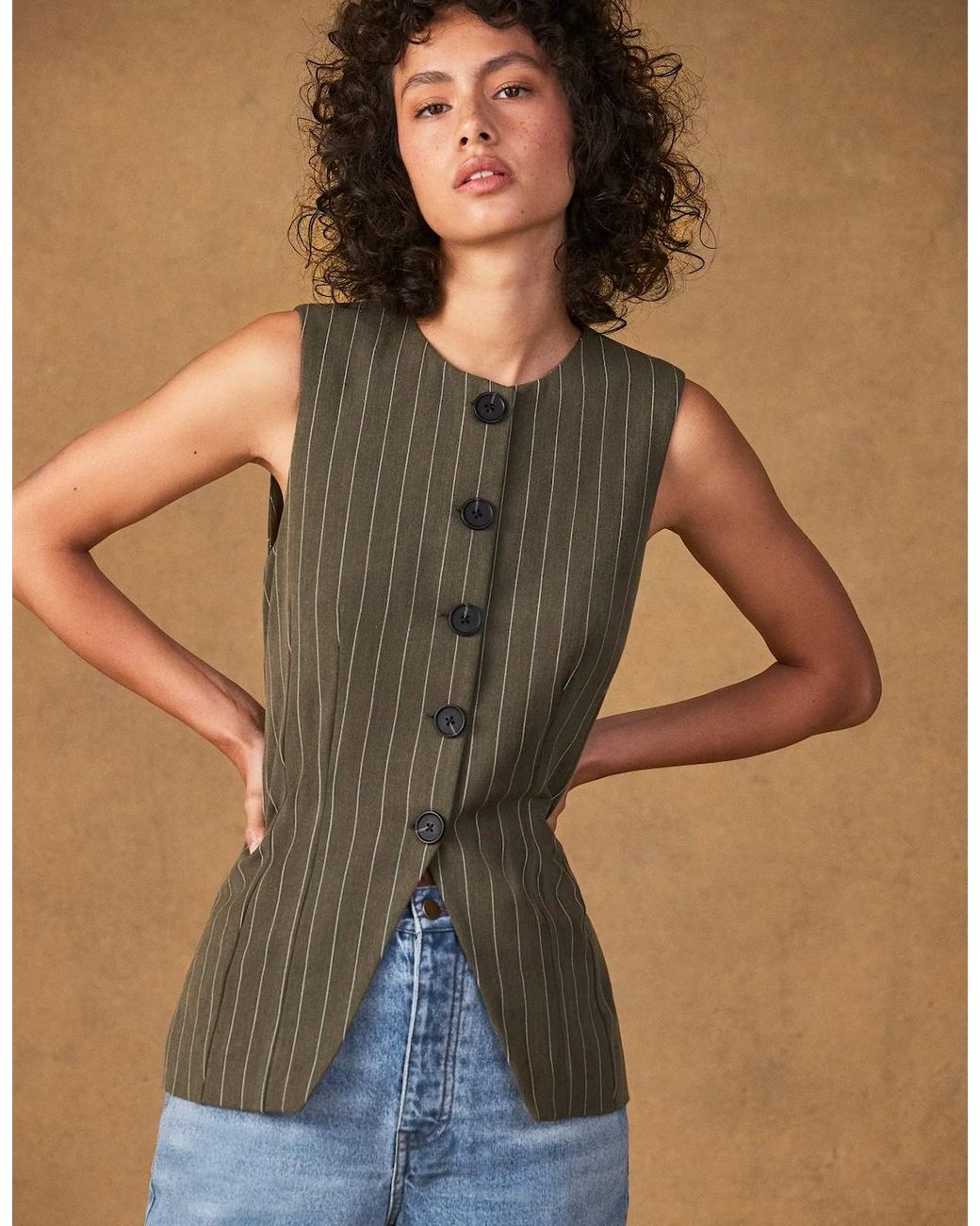 Ro&zo Green Pinstripe Waistcoat