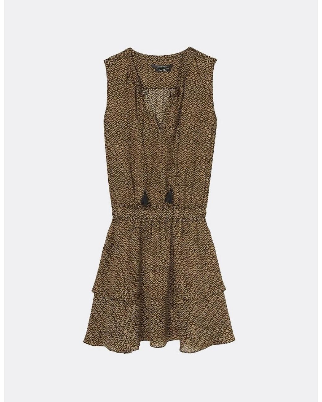 Maison Scotch Brown Silky Feel Sleeveless Printed Summer Dress