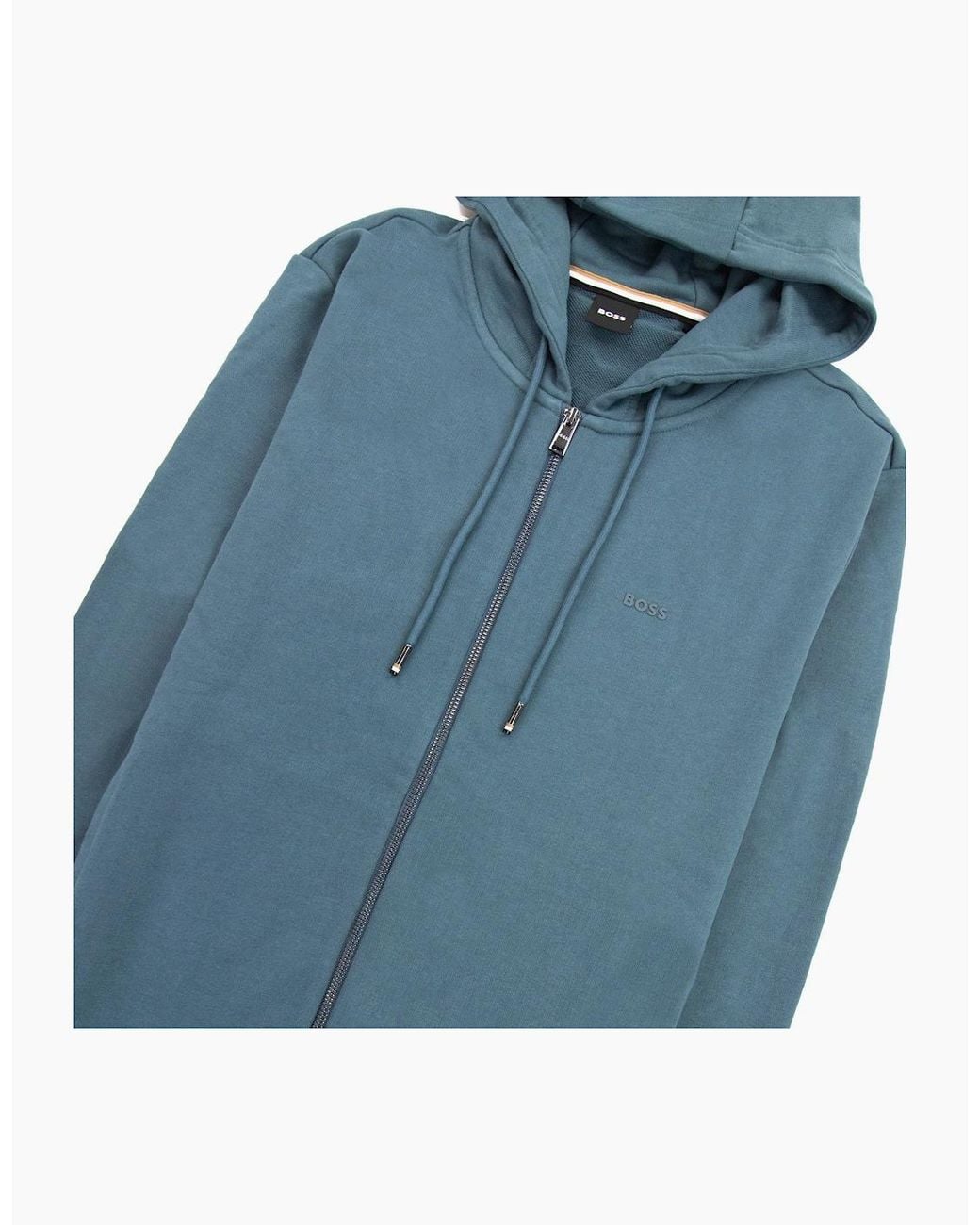 Boss Blue Seeger 92 Zip Hoodie Rubber Logo 445 for men