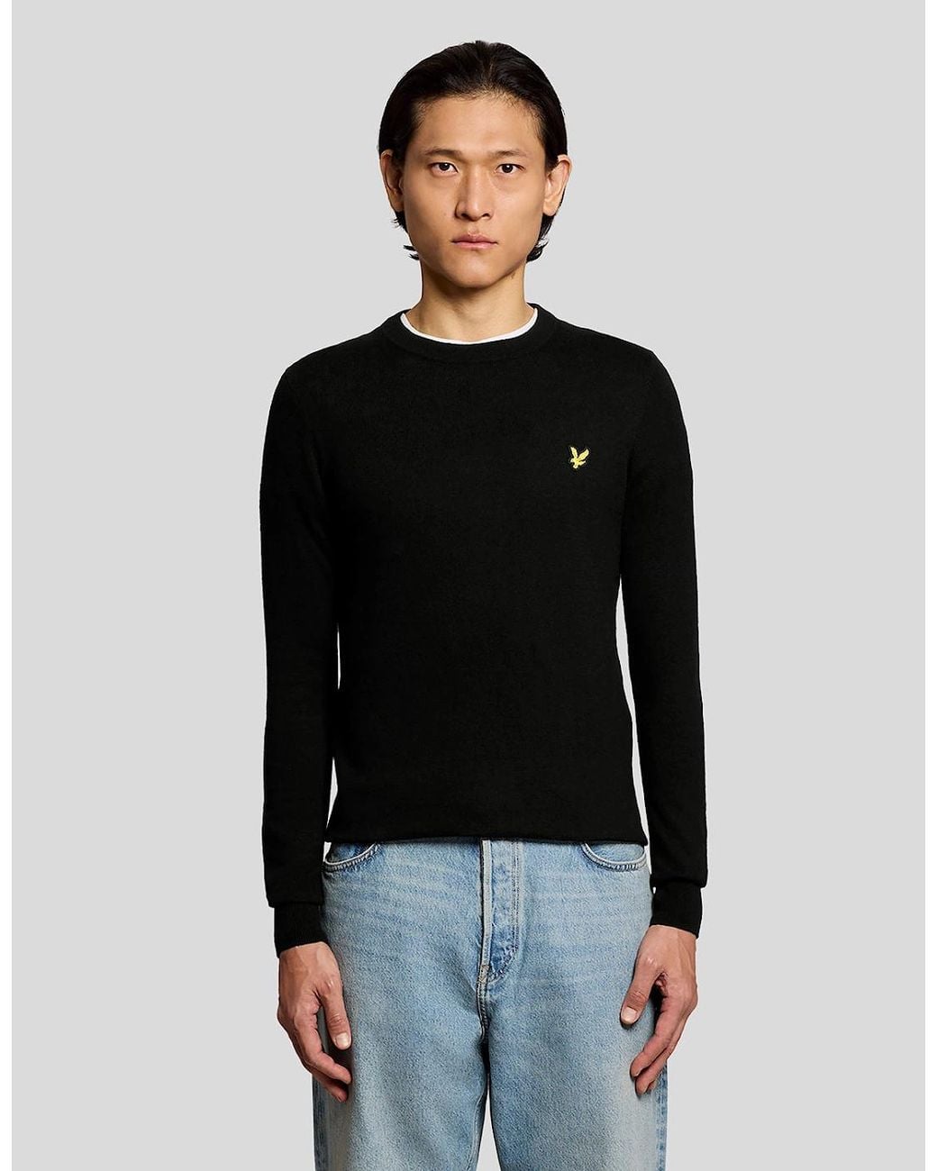 Lyle & Scott Black Cotton Merino Crew Neck Jumper for men