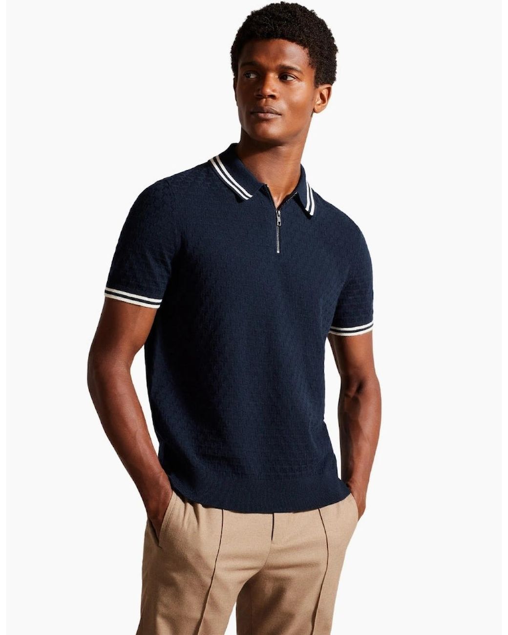 Ted Baker Blue Mahani Regular T Stitched Half Zip Polo Shirt for men