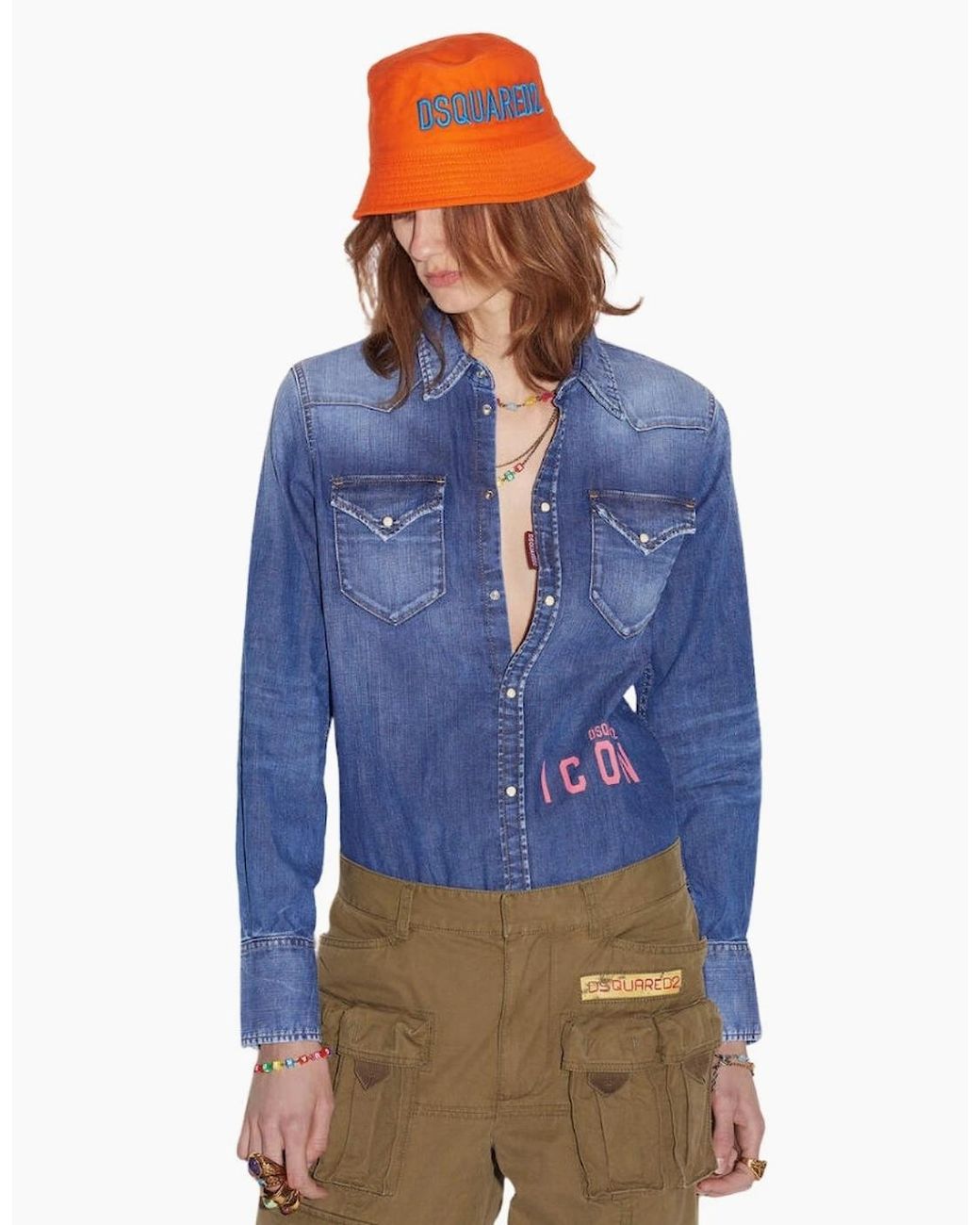 DSquared² Blue Icon Print Western Denim Shirt