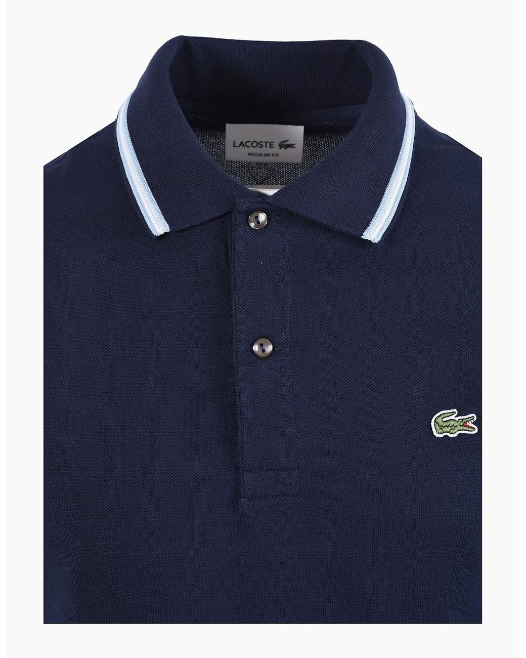 Lacoste Blue Short Sleeved Ribbed Collar Polo for men