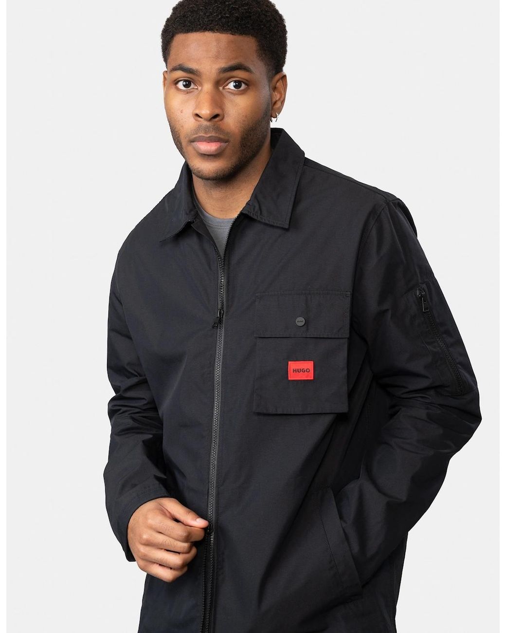 Boss Blue Hugo Emmond Zip Overshirt With Logo Label for men