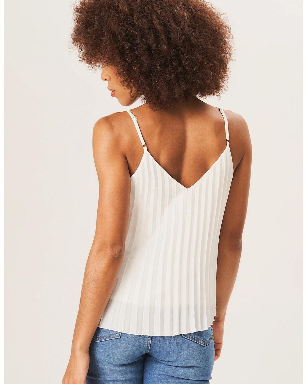 Gini London White Ivory Strappy Pleated Cami Top