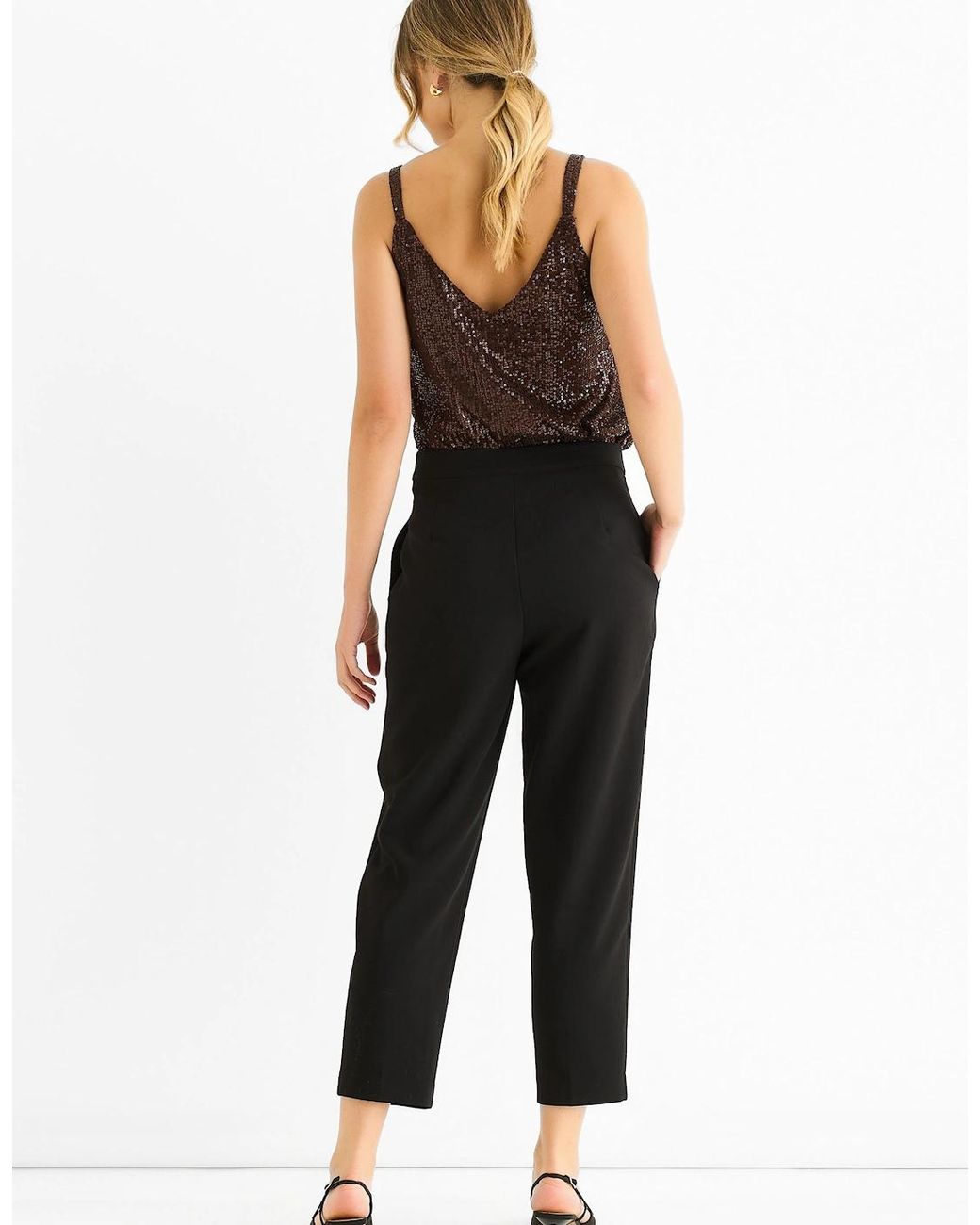 Gini London Black Ankle Grazer Cigarette Tailored Trousers