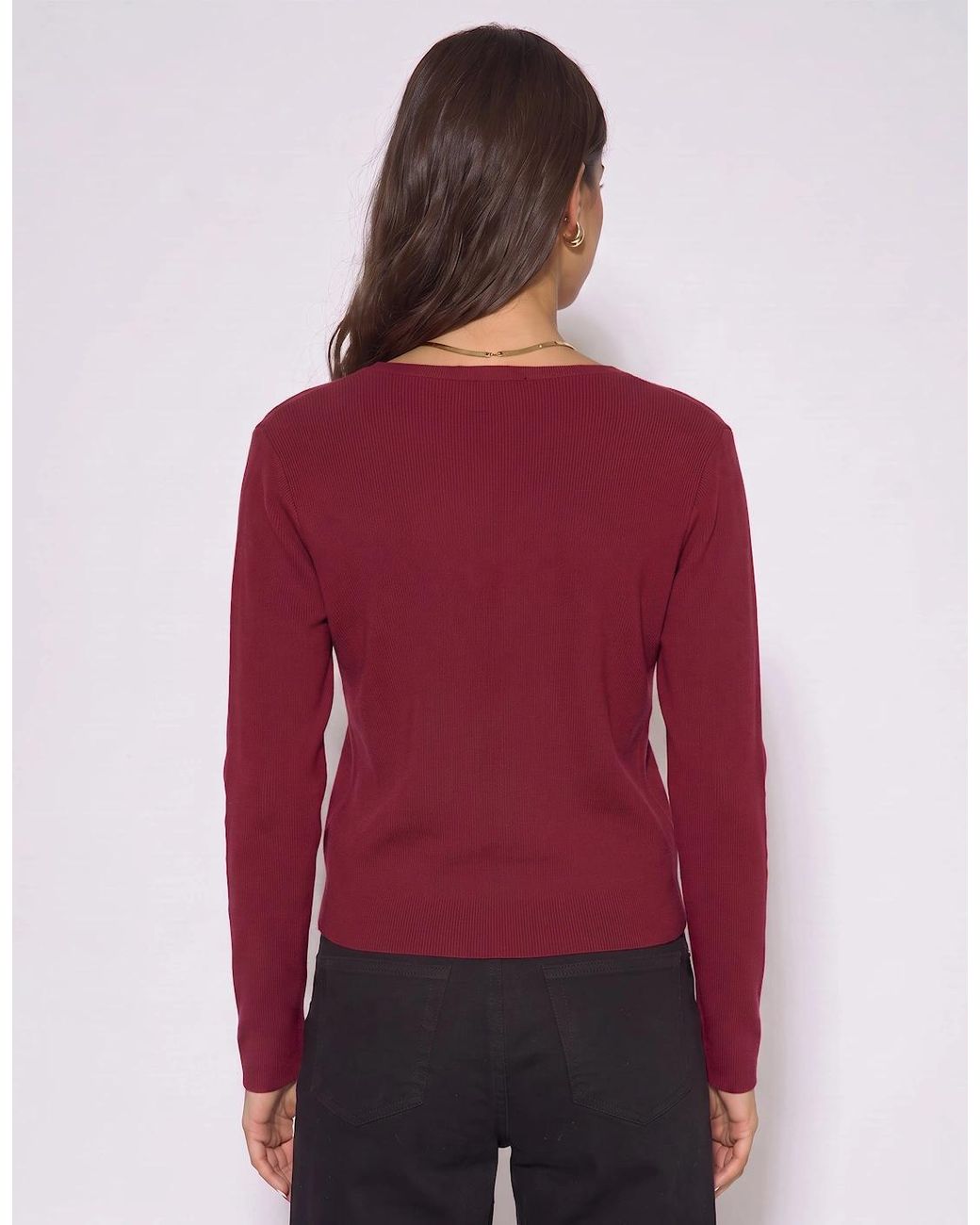 Gini London Red Burgundy Button Wrap Compact Knit Cardigan