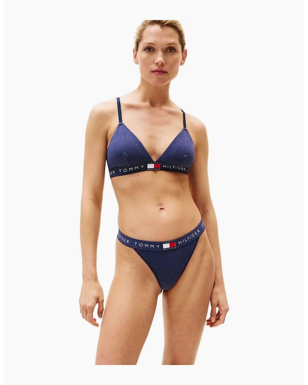 Tommy Hilfiger Blue Heritage Logo Rp Triangle Bra, Heather