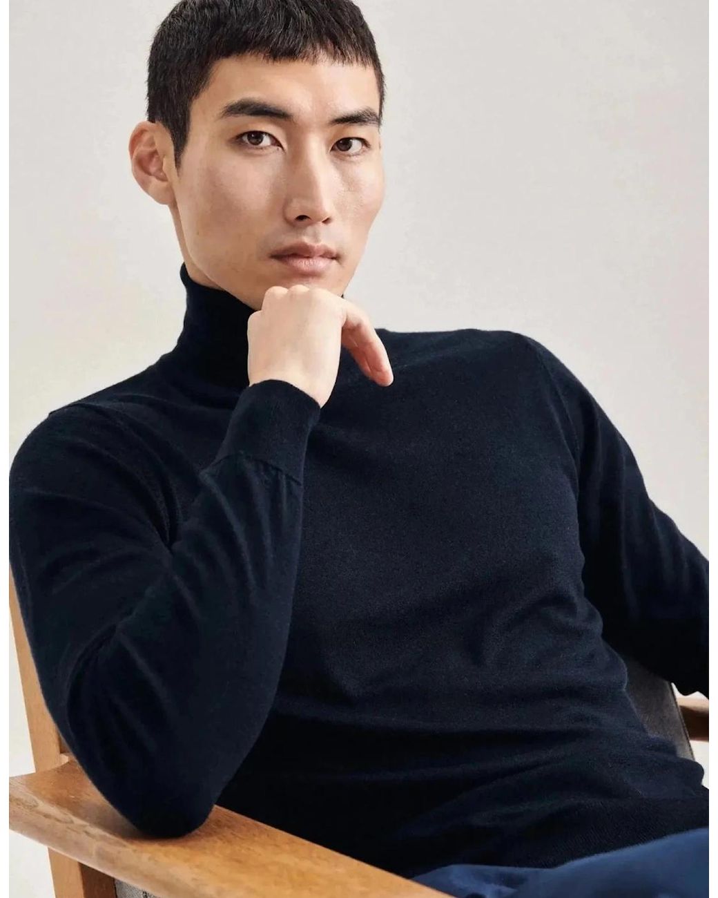 Seidensticker Blue Merino Wool Roll Neck Knit Dark for men