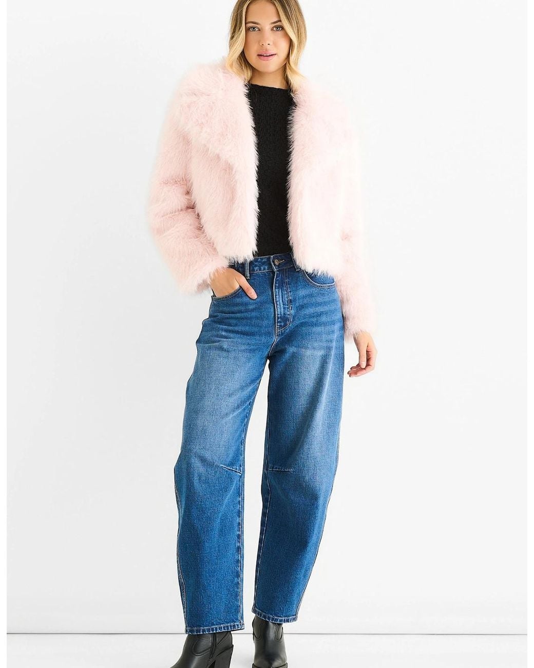 Gini London Blue Faux Fur Lapel Short Jacket