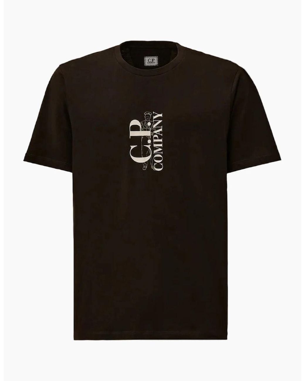 C P Company Black Vertical Logo Print T-Shirt for men