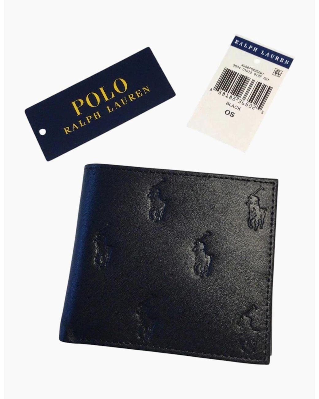 Polo Ralph Lauren Black Ralph Lauren Genuine Leather Wallet Multi Embossed Bifold Credit Card Holder for men