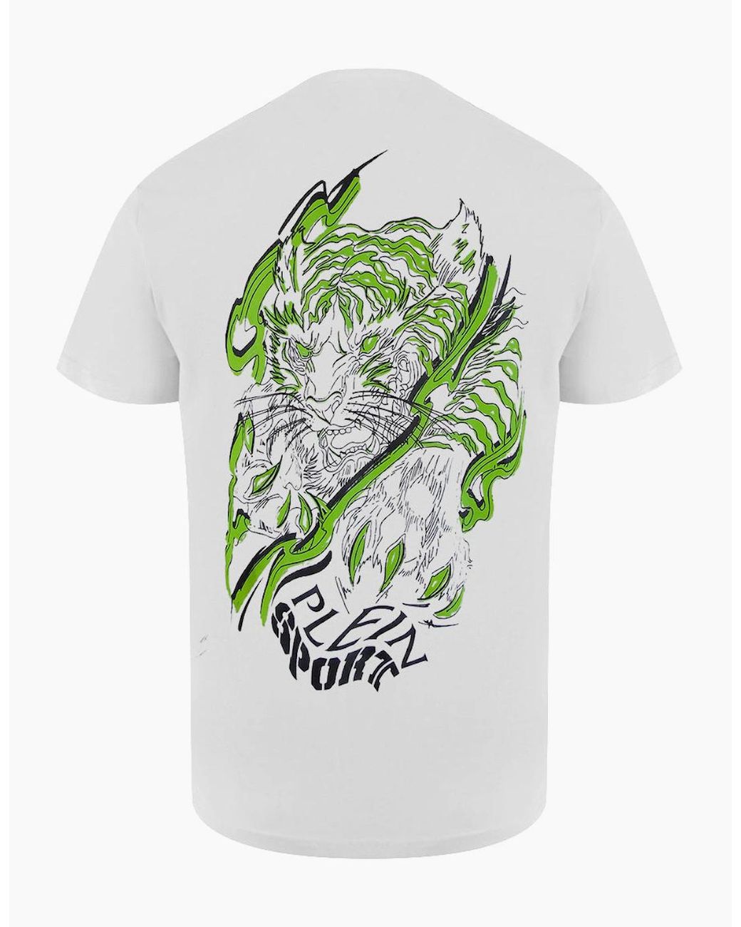 Philipp Plein White Plein Sport Tiger Fluo Logo Stretch T-Shirt